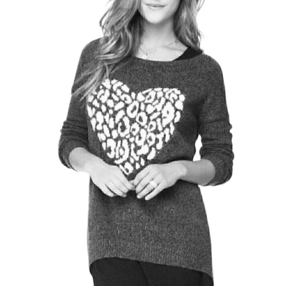 TTPD Express Wool Mohair Blend Leopard Print Heart Pullover Sweater Women S Gray - Picture 2 of 10